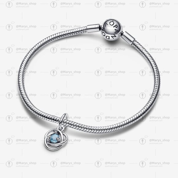 Pandora Sea Aqua Blue Eternity Circle Dangle Charm - Picture 3 of 6